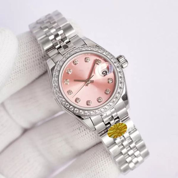 

business womans watch 31mm 28mm automatic mechanical watches stainless steel strap diamond dial design waterproof wristwatch gift wristwatch, Slivery;brown