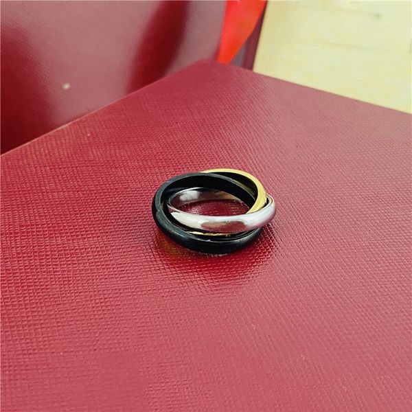 

fashion luxury trinity ring wedding ring designer jewellery black gold silver 3 rings trinity women mens gold jewelry wedding party gift siz