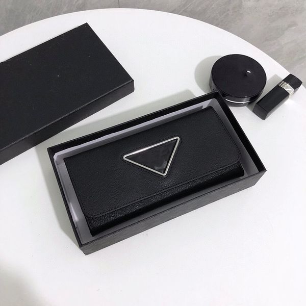 

fashion saffiano triangle leather wallets prad coin purses women luxury designer wallet mens card holder with gift box cardholder 19x10cm