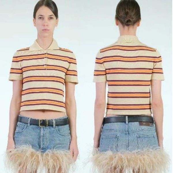 

women's knits & tees friends party short mixed cropped pullover short sleeve t-shirt female crop vintage stripped polo shirt m002, White