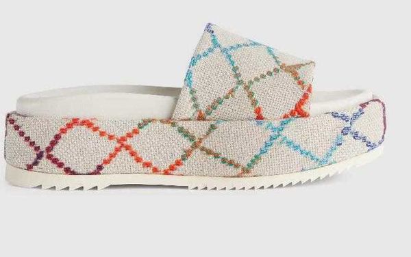 

designer slippers fashion thick bottom sandals rubber letter embroidery slides lady platform wedges sandal beach high heel embroidered slip, Black