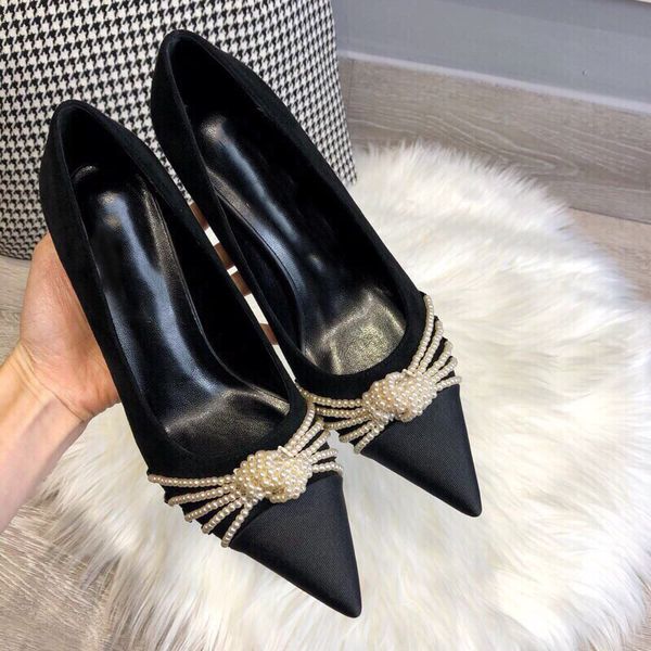 

2023 designer luxury 100% real leather heels shoes woman designer dress shoes heelsbar party women shoes new high heeled shoes size 35-41 wi, Black
