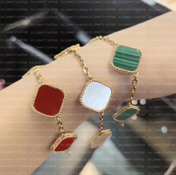 

5a v gold classic 4/four leaf clover charm bracelets bangle chain gold agate shell mother-of-pearl for women&girls wedding, Golden;silver