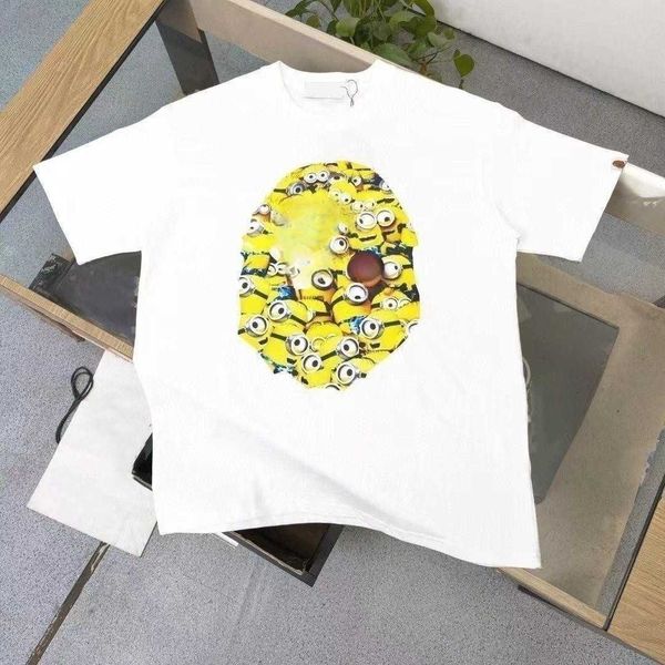 

tide brand mens t shirt summer cotton tee shirt designer t shirt men women yellow cartoon print short sleeved loose oversized t-shirt, White;black