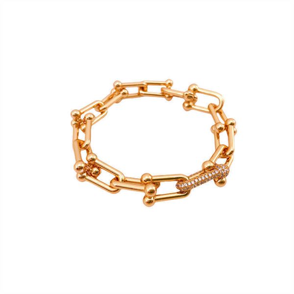 

elling tiffay u-shaped hook horseshoe thick bracelet punk creative micro diamond ins women's men's korean bamboo joint titanium st, Black