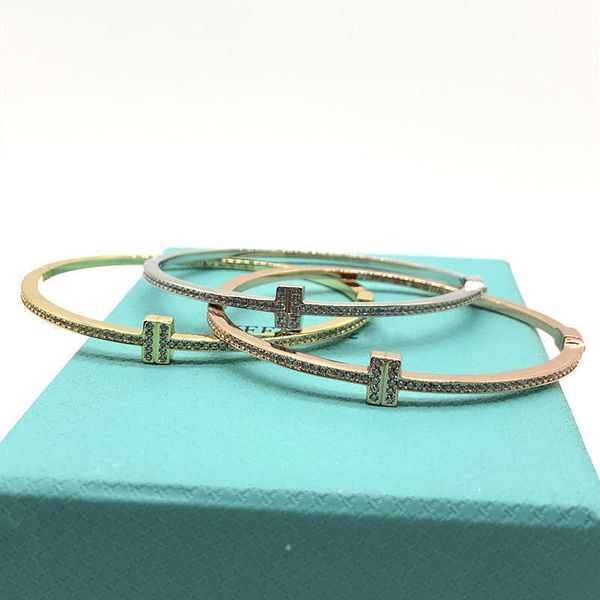 

versatile tiffay s925 silver double t bracelet with diamond is fashionable generous versatile personalized narrow version, Black