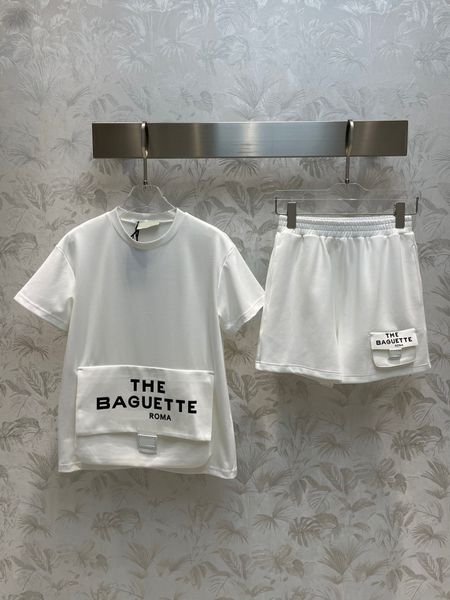 

2023 summer women two piece sets o-neck short sleeve big pocket loose t-shirts and casual shorts suits fashion design shorts outfit, White