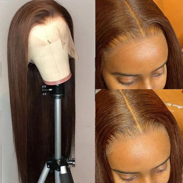 

straight 13*4 lace front human hair wigs brown colored glueless lace wig 180% brazilian remy hair pre plucked with baby hair, Black;brown