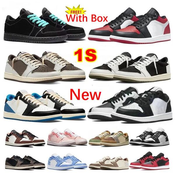 

1s low black toe 1 basketball shoes with box atmosphere grey unc to chicago quai 54 panda bred tech grey men women marquette celtics concord