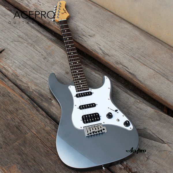 

in stock acepro metallic grey electric guitar tremolo bridge 2-piece mahogany body canada maple neck ing