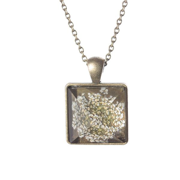 

dried fowers pendant necklaces beautifully glass necklace women square pendant necklace, Silver