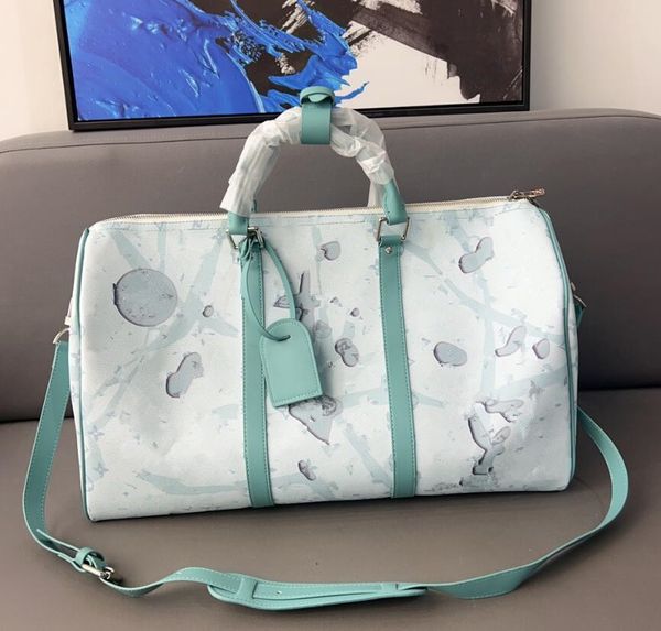 

23ss luxury bags white travel bag ink graffiti print letter mens travel bag luggage bag genuine leather duffel bags women fitness yoga bag t