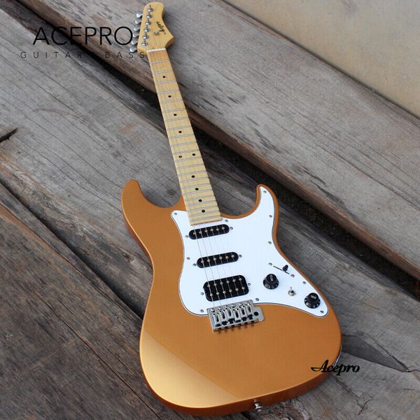 

in stock acepro gold color electric guitar tremolo bridge 2-piece mahogany body maple neck 6 string guitarra