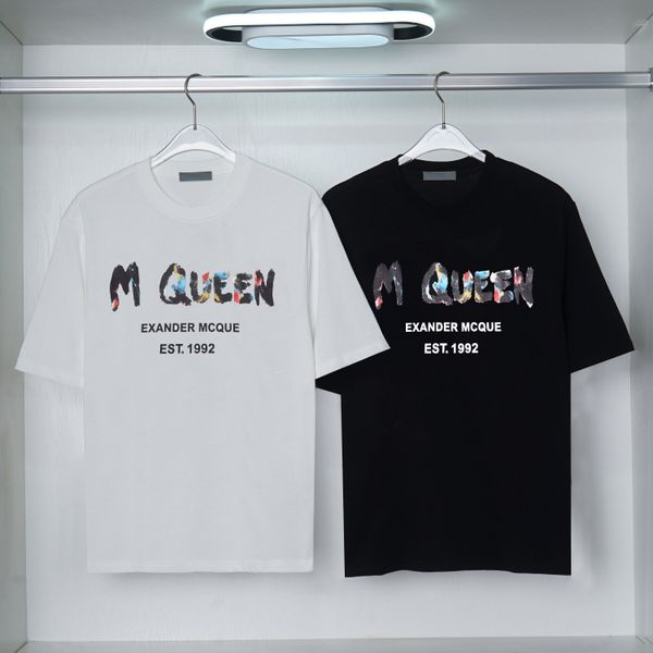 

designers t shirt mcqueen shirt summer mens womens tees fashion man s casual chest letter shirt luxurys clothing street mque shorts sleeve, White;black