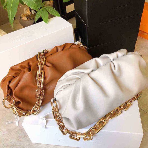 

bottegas bags venetas 2023 new leather thick chain big gold cloud bag