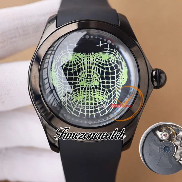 

new 47mm bubble clown doodle dial automatic mens watch l390/03636-390.101.95/0371 ro01 pvd black steel case rubber strap gents watches twcm, Slivery;brown