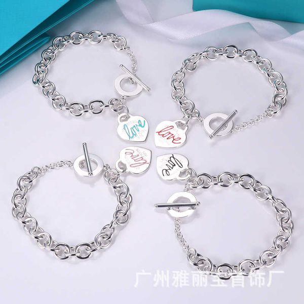 

selling item tiffay enamel love love peach heart bracelet cnc printed ot button egg ring thick chain couple, Black