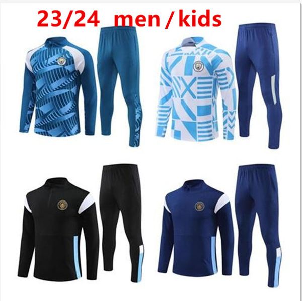 

23 24 manchesters tracksuit men kids 22 23 24 long sleeve man city training suit sportswear football survatment foot chandal 10/2xl, Black