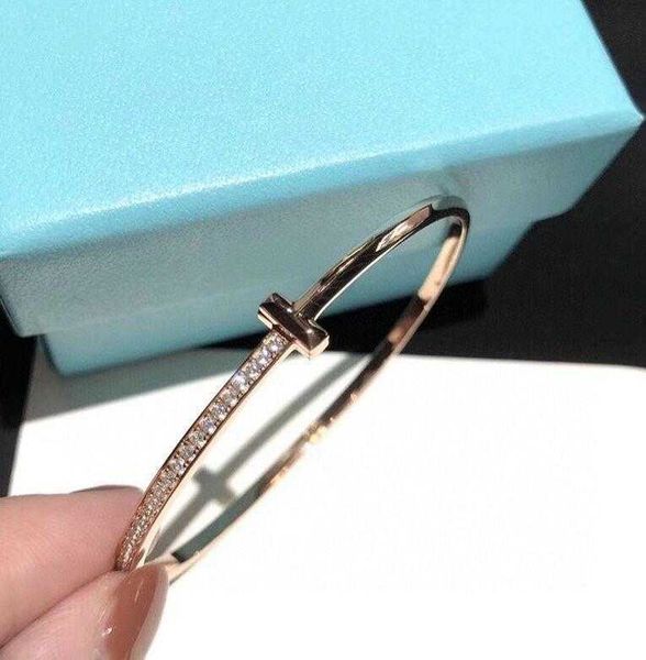 

counter quality tiffay t1 semi diamond bracelet 925 sterling silver plated 18k gold ti family diamond inlaid narrow version smooth bracelet, Black