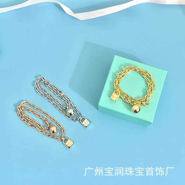 

versatile tiffay hardwear series spherical lock s925 sterling silver bracelet fashion trend men and women, Black