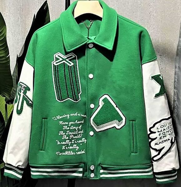 

flocking leather sleeves baseball coat uniform fashion jacket single breasted warm jackets couples women men varsity coats 88, Black;brown