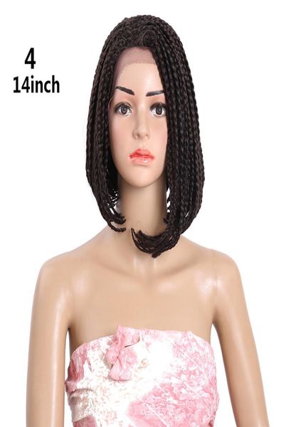 

14inch 3x box braid crochet wig synthetic ombre heat resistant fiber lace front wig bob hairstyle braided lace frontal wigs with b5368169, Black;brown
