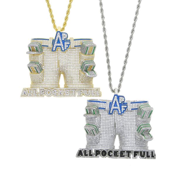 

rich jeans pendant necklace new design for women men 5a cubic zircon full paved hip hop jewelry, Silver