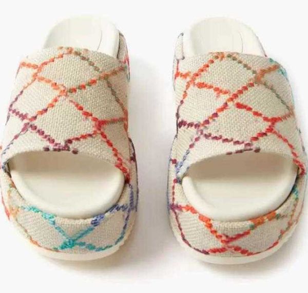 

designer slippers fashion thick bottom sandals rubber letter embroidery slides lady platform wedges sandal beach high heel embroidered slip, Black