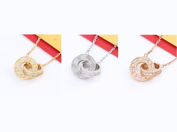 

luxury heart necklace love pendant screw gold necklaces women round stainless steel couple double circle gold necklace jewelry for neck gift, Silver