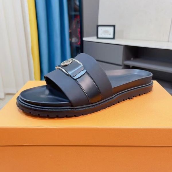 

leather fashion sandals sandals sandals sandals platform slippers luxury designer platform word men flat 39-45, Black