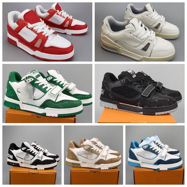 

new designer sneaker virgil trainer casual shoes denim leather abloh white green red blue letter overlays platform mens womens low sneakers, Black