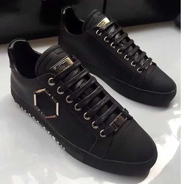 

handmade rivet pp men's shoes, fashion casualleather flat heel walking shoes size38-45, Black