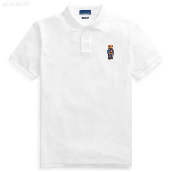 

wholesale 2022ss new lapel short-sleeved men's casual shirt embroidered bear t-shirt british business sports cotton s-xxl99, White;black