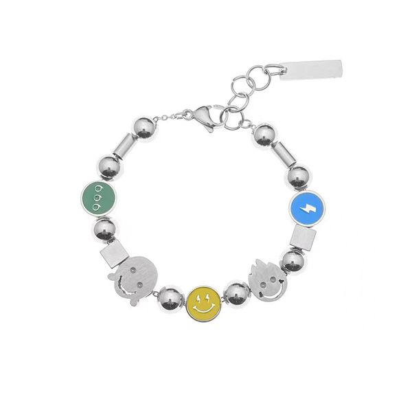 

ins hip-hop trendy brand niche design 666 lightning smiling face patchwork bracelet titanium steel couple fashion charm jewelry, Black