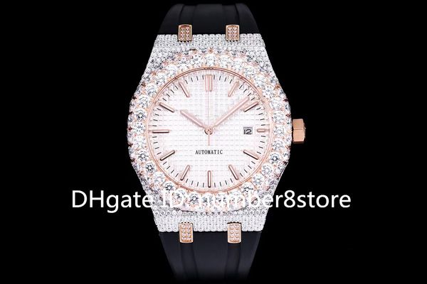 

new 15510 big diamond mens watches ultra thin luxury wristwatch swiss 324 automatic mechanical 28800 vph 316l stainless steel sapphire cryst, Slivery;brown