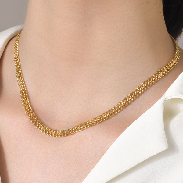 

women's necklace personalized and trendy stainless steel double-row chain necklace with extended chain jewelry party gift yw274nc-1202g, Golden;silver