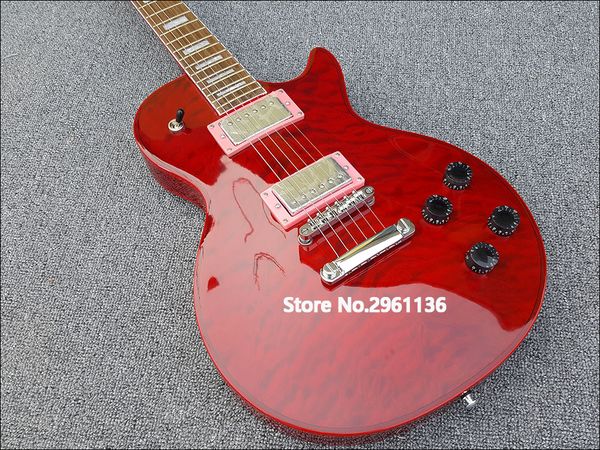

custom shop 6-string electric guitar, peach core xylophone body, red flower pattern, ing