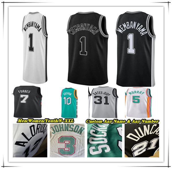 

printed san antonio basketball jersey victor wembanyama keldon johnson devin vassell tre jones jakob poeltl zach collins richardson jeremy s, Black;red