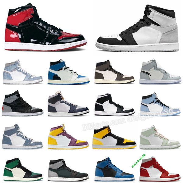 

womens mens jumpman 1 1s basketball shoes retro hyper royal patent bred dark mocha seafoam unc pine green lost found true blue brotherhood b