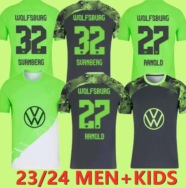 

2023 24 wolfsburg mens soccer jerseys baku baku .nmecha arnold wind home away football shirt short sleeves uniforms, Black;yellow