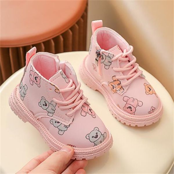 

fashion toddler kids martin boots pu leather winter shoes spring autumn children sneakers cute cartoon boys girls side zipper ankle boot, Black;grey