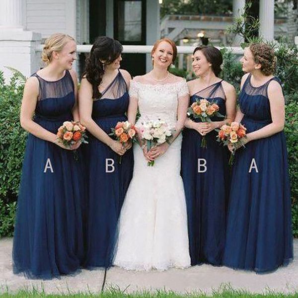 

bridesmaid dresses 2023 neck navy blue maid of honor gowns formal pleats wedding guest dress a line vestido de novia, White;pink