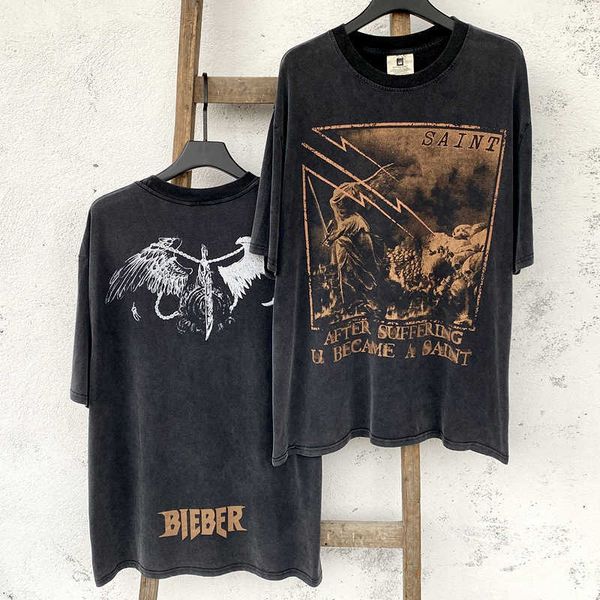 

fashion designer luxury bieber tour angel wings saint michael high street made old vintage short sleeves super high quality, White;black
