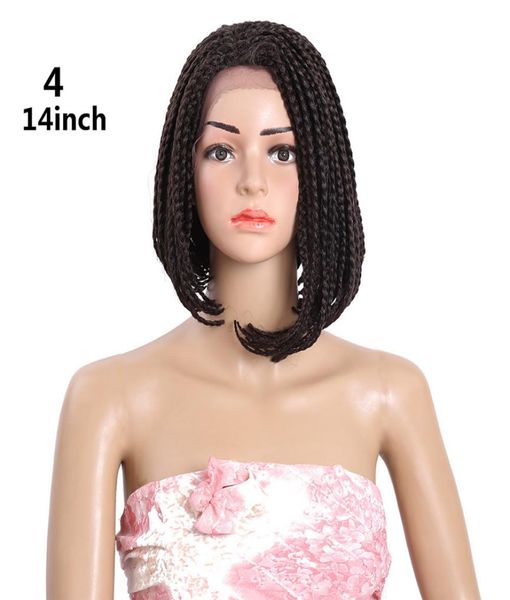 

14inch 3x box braid crochet wig synthetic ombre heat resistant fiber lace front wig bob hairstyle braided lace frontal wigs with b4323281, Black;brown