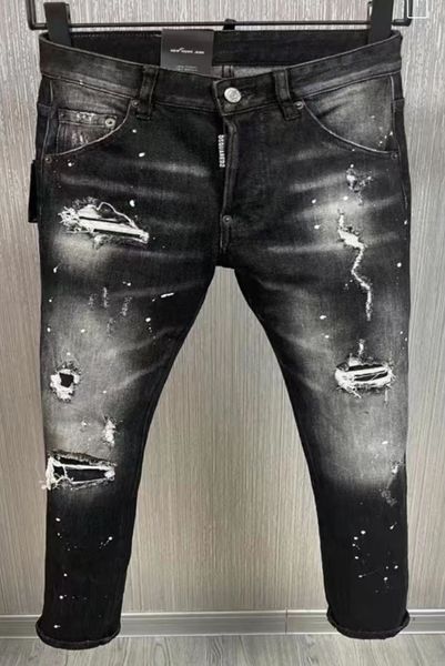 

worn jeans, men's slim fit, versatile beggar pants, popular pure cotton pants, trendy high-end elastic men's pants, Blue