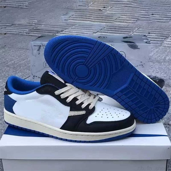 

basketball shoes jumpman 1 low og x fragment white military blue designer sports sneakers with original box
