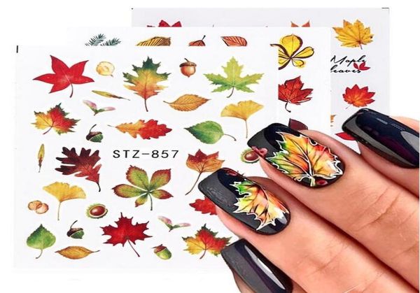 

fall leaves nail art stickers gold yellow maple leaf water decals sliders foil autumn design for nail manicure whole5810332, Black