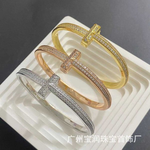 

sc58 tiffay t1 bracelet s925 sterling silver luxury fashion personalized versatile diamond half wide and narrow band, Black