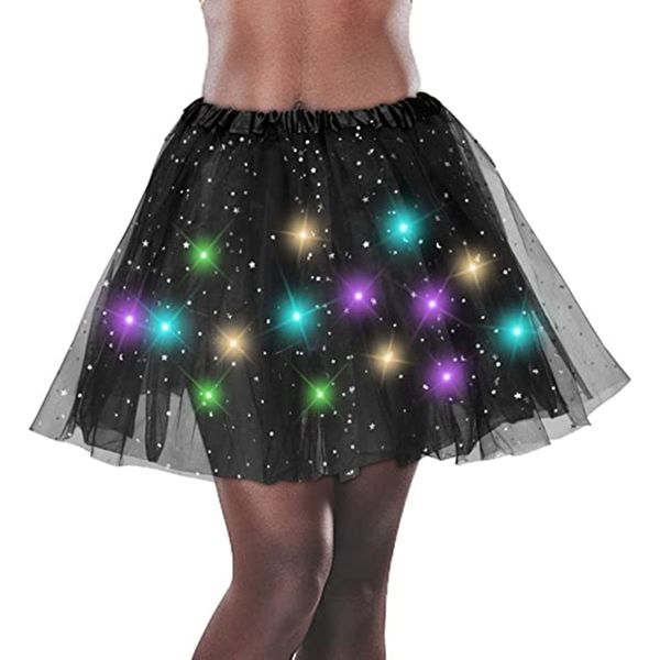 

women's led tutu skirt light up tutus layered tulle ballet skirt sparkly sequin tutu costume for halloween party carnival, Black