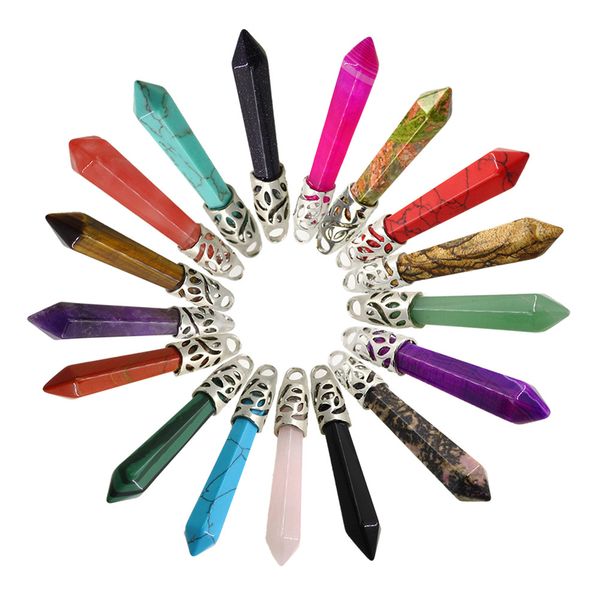 

stone necklace vintage natural stone necklace for crystal quartz gem stone cord statement pendant leather necklaces, Silver